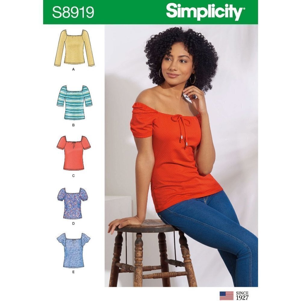 Simplicity Sewing Pattern 8919 Misses XXS-XXL Knit Top‎ Sleeve Variations 10190